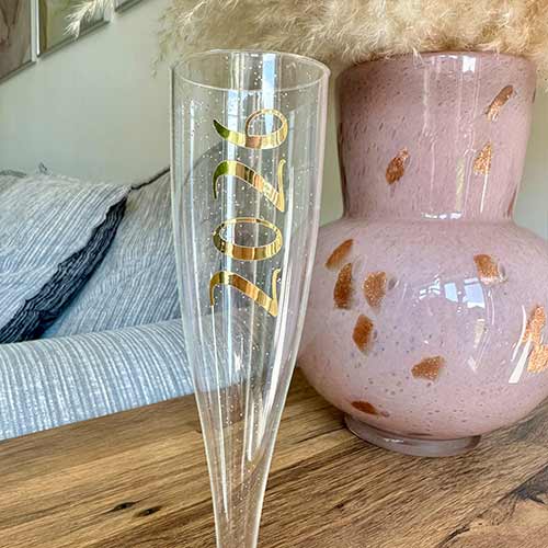 2026 New Year's Eve Party Champagne / Prosecco Clear with Gold Glitter Plastic Flute Product Gallery Image