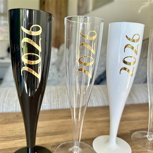 2026 New Year's Eve Party Champagne / Prosecco Clear Plastic Flute Product Gallery Image