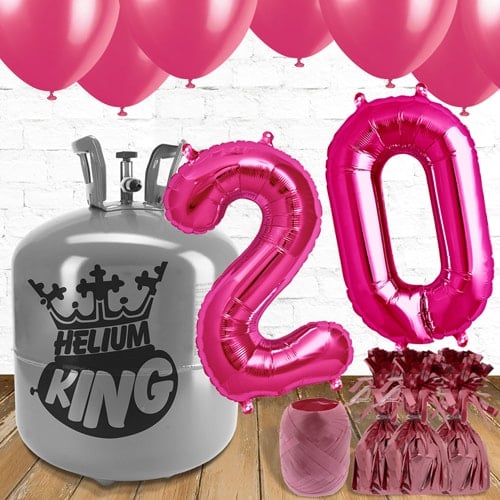 20th Birthday Helium Gas Package with Pink Balloons Product Image