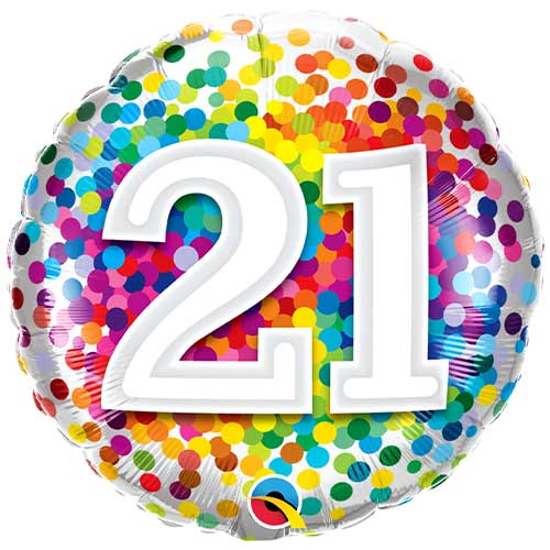 21st Birthday Rainbow Confetti Round Foil Helium Qualatex Balloon 46cm / 18 in Product Image