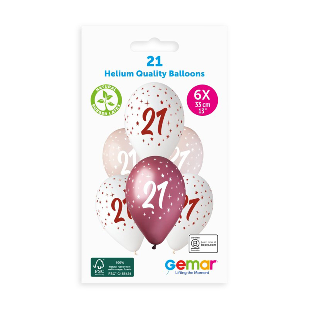 21st Birthday Vino Collection Latex Balloons 33cm / 13 in - Pack of 6 View 3