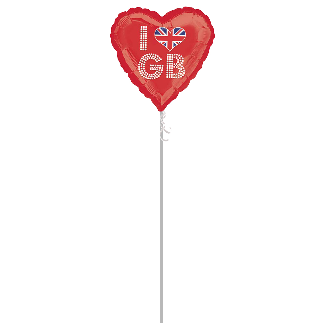 Great Britain Union Jack I Love GB Red Helium Foil Balloon - Inflated Balloon in a Box Product Gallery Image