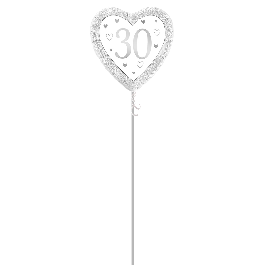 Happy 30th Pearl Anniversary Heart Shape Foil Helium Balloon - Inflated Balloon in a Box Product Gallery Image