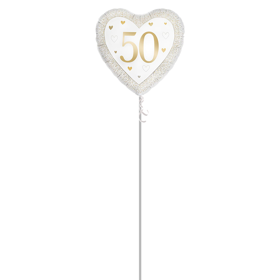 Happy 50th Gold Anniversary Heart Shape Foil Helium Balloon - Inflated Balloon in a Box Product Gallery Image