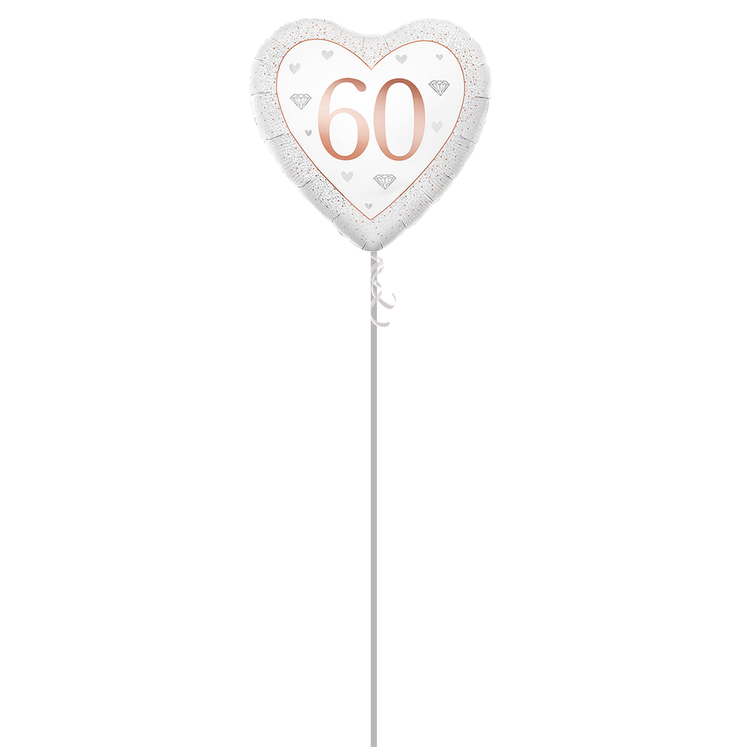 Happy 60th Diamond Anniversary Heart Shape Foil Helium Balloon - Inflated Balloon in a Box Product Gallery Image