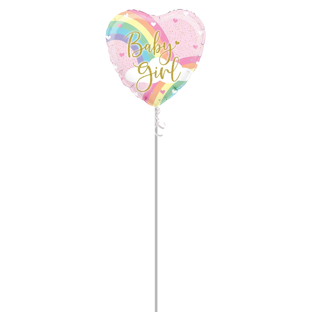 Baby Girl Pastel Rainbow Heart Shape Holographic Foil Helium Balloon - Inflated Balloon in a Box Product Gallery Image