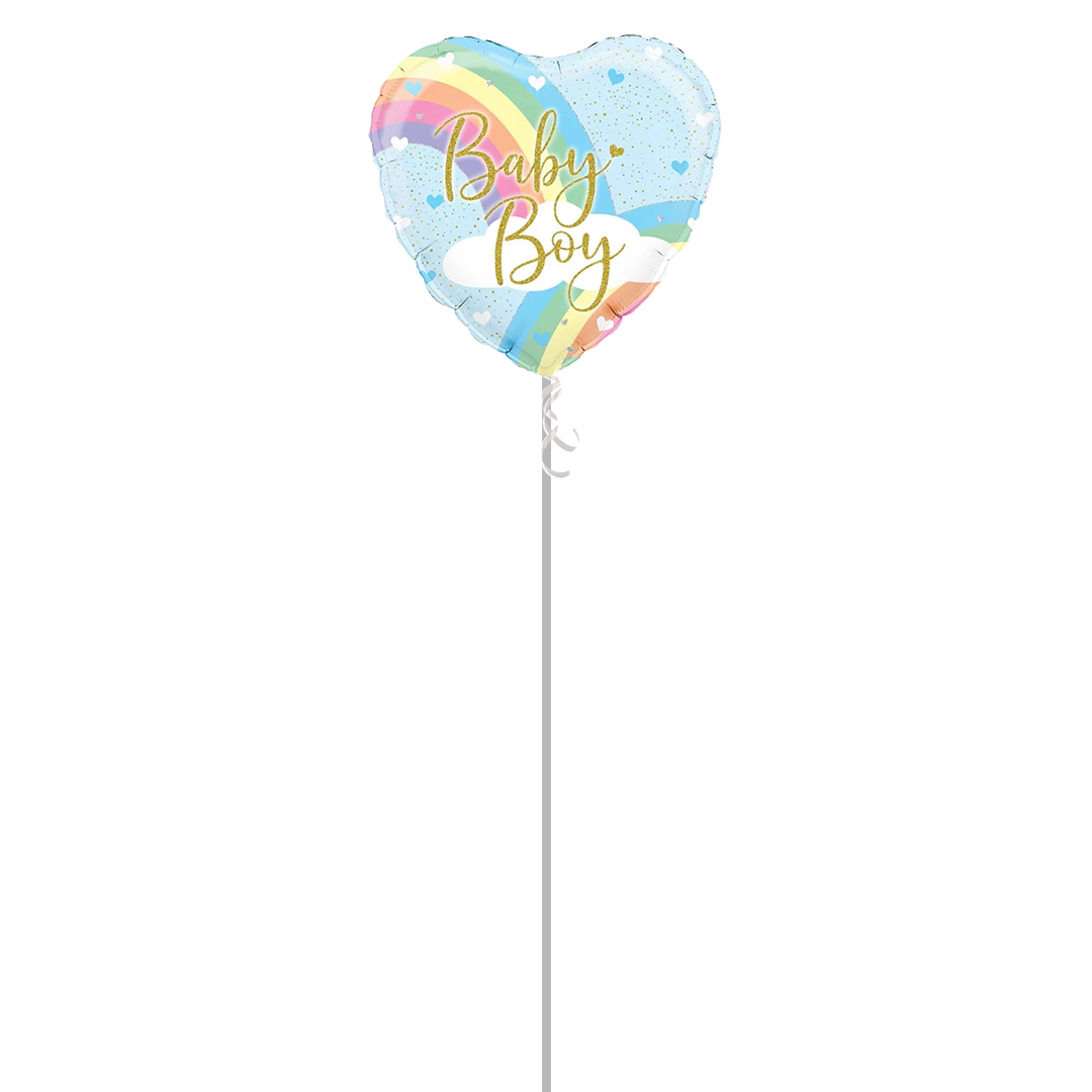 Baby Boy Pastel Rainbow Heart Shape Holographic Foil Helium Balloon - Inflated Balloon in a Box