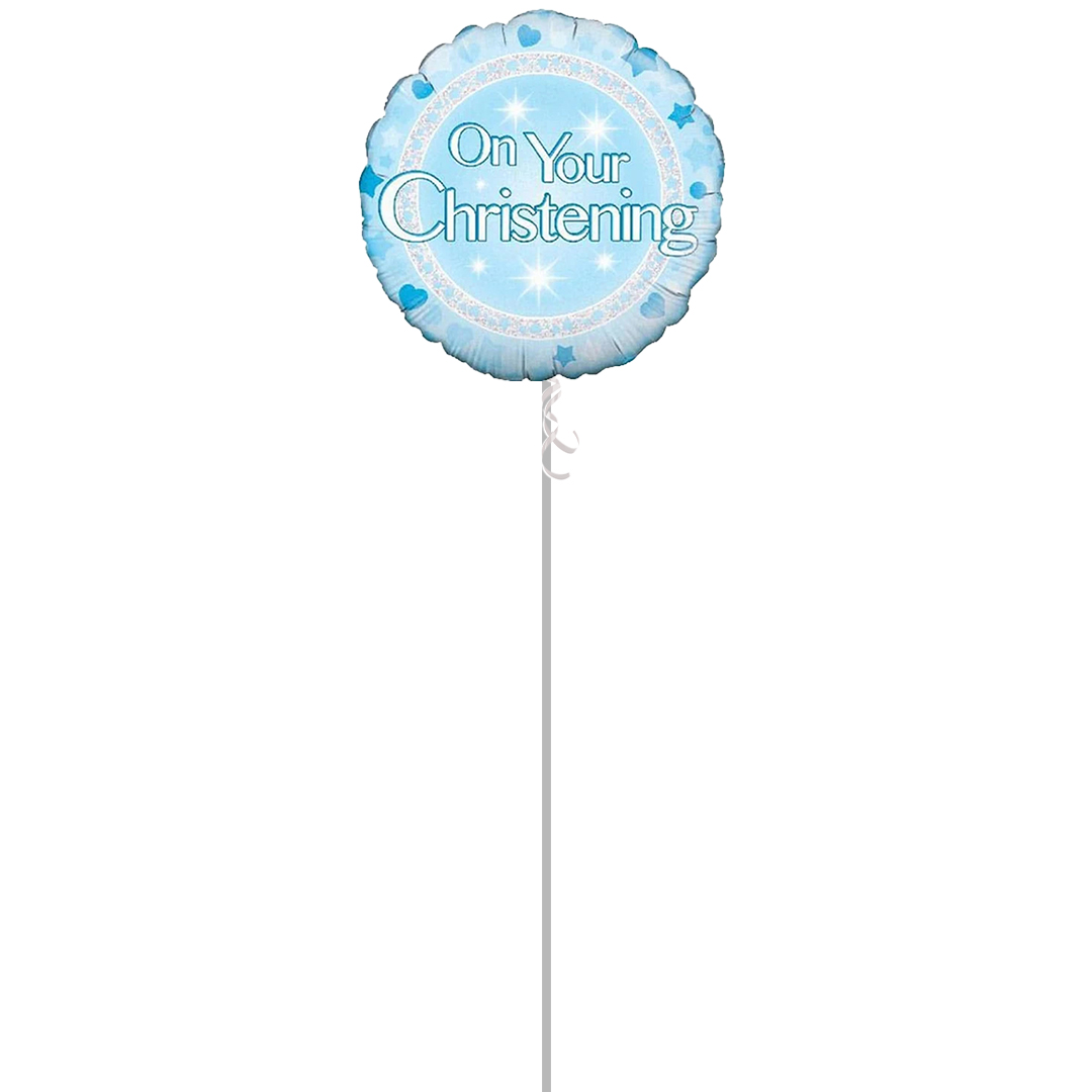 On Your Christening Blue Round Foil Balloon - Inflated Balloon in a Box