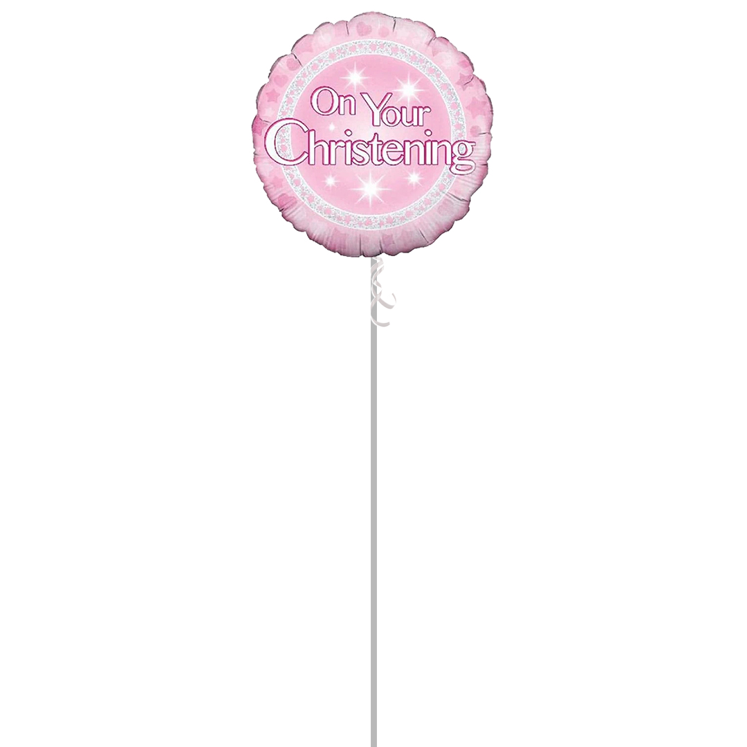 On Your Christening Pink Round Foil Balloon - Inflated Balloon in a Box