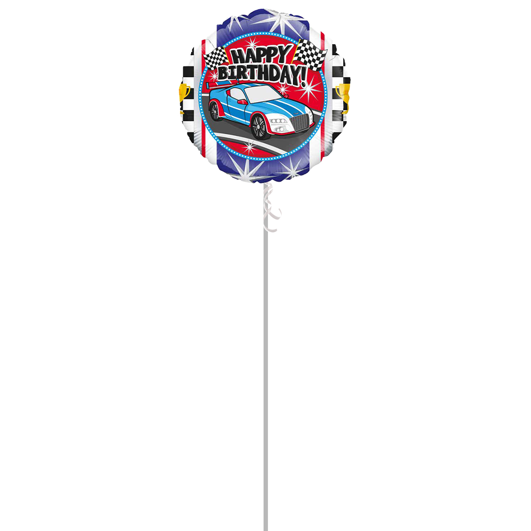 Sports Car Birthday Round Foil Helium Balloon - Inflated Balloon in a Box Product Gallery Image