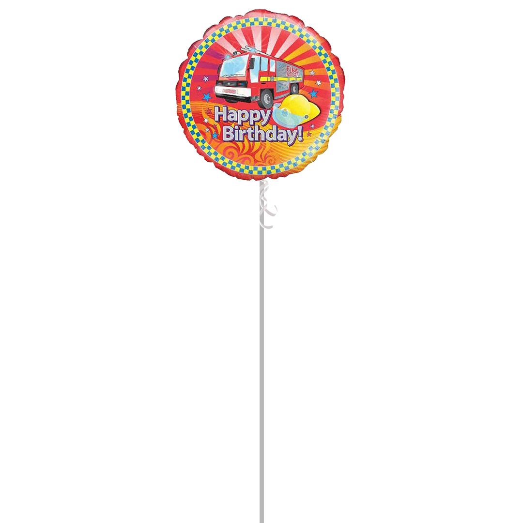 Fire Engine Birthday Round Foil Helium Balloon - Inflated Balloon in a Box