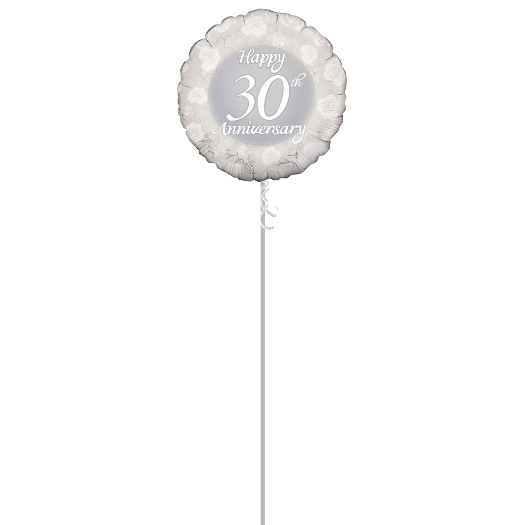 Happy 30th Anniversary Round Foil Balloon - Inflated Balloon in a Box