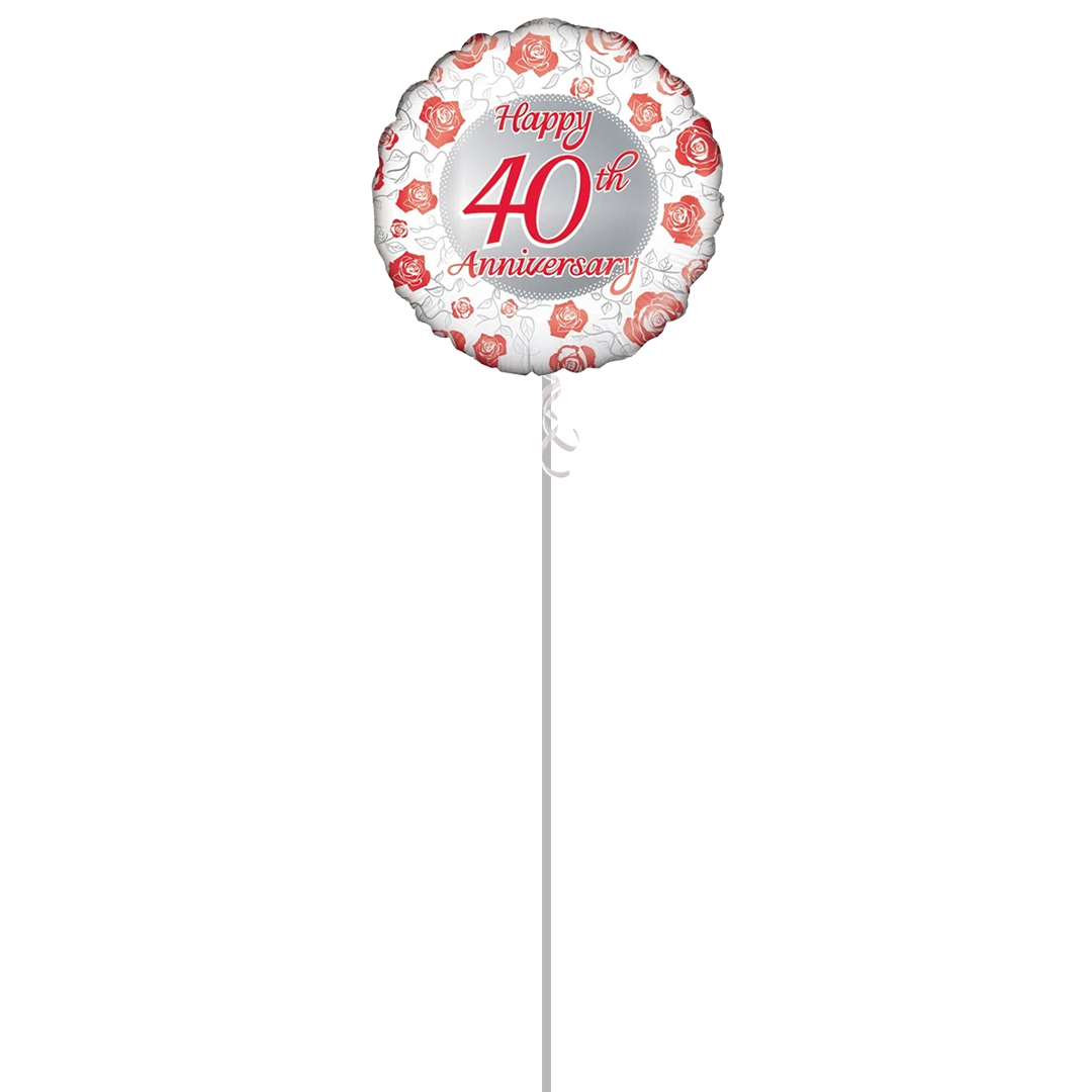 Happy 40th Ruby Anniversary Round Foil Helium Balloon - Inflated Balloon in a Box Product Gallery Image