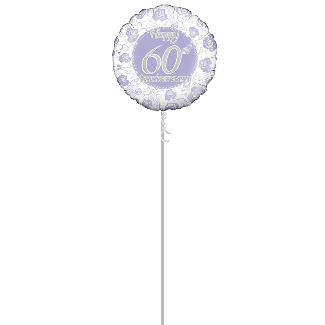 Happy 60th Diamond Anniversary Round Foil Helium Balloon - Inflated Balloon in a Box Product Gallery Image