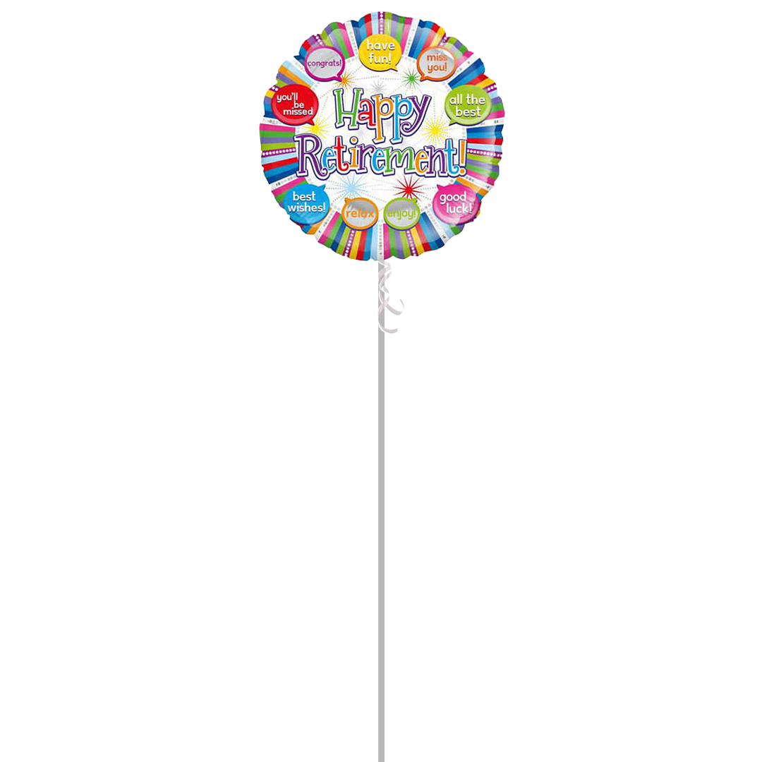 Retirement Speech Bubbles Round Foil Balloon - Inflated Balloon in a Box