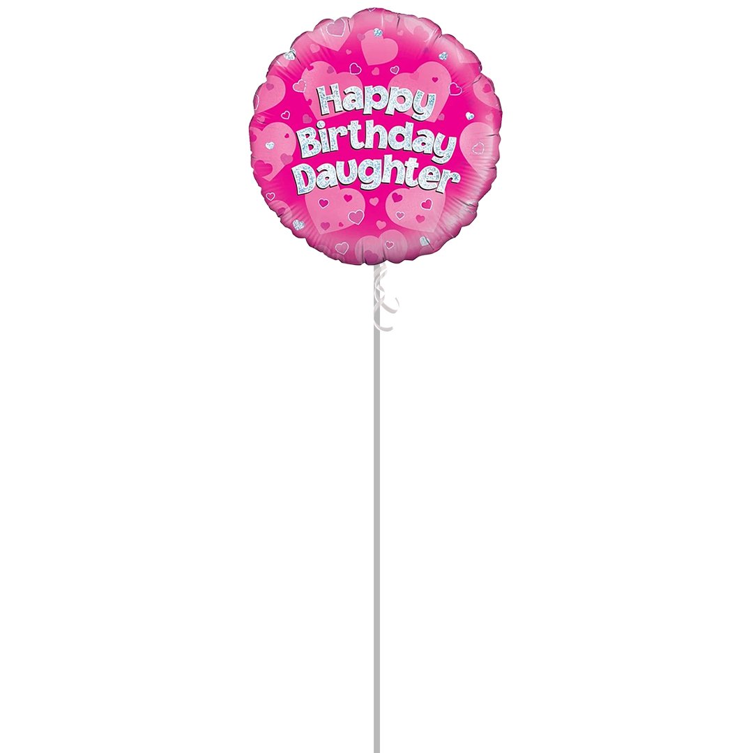 Happy Birthday Daughter Pink Holographic Round Foil Helium Balloon - Inflated Balloon in a Box Product Gallery Image