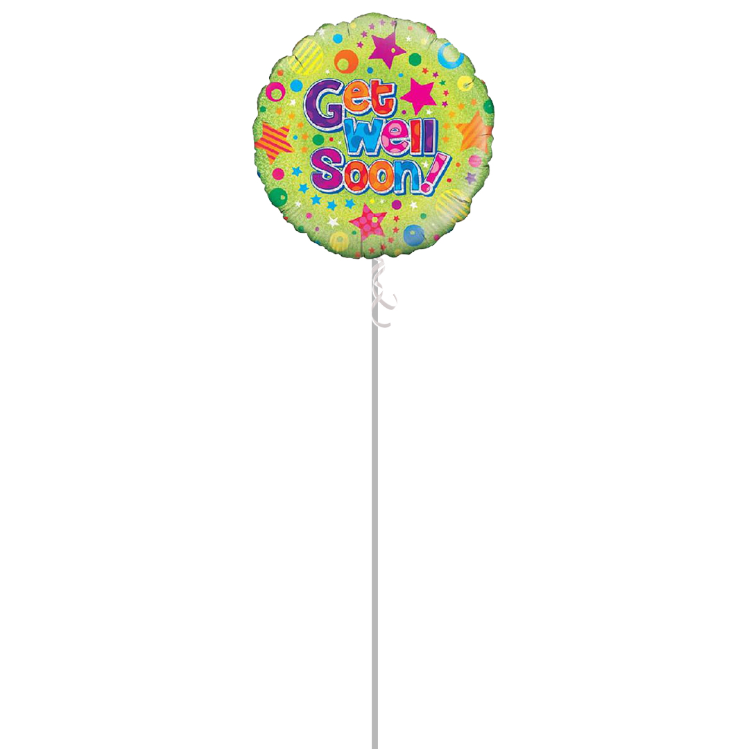 Get Well Soon Holographic Round Foil Balloon - Inflated Balloon in a Box