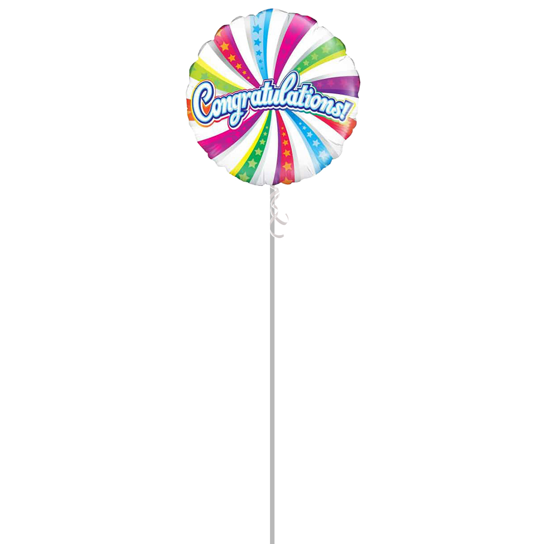 Congratulations Swirl Round Foil Helium Balloon - Inflated Balloon in a Box