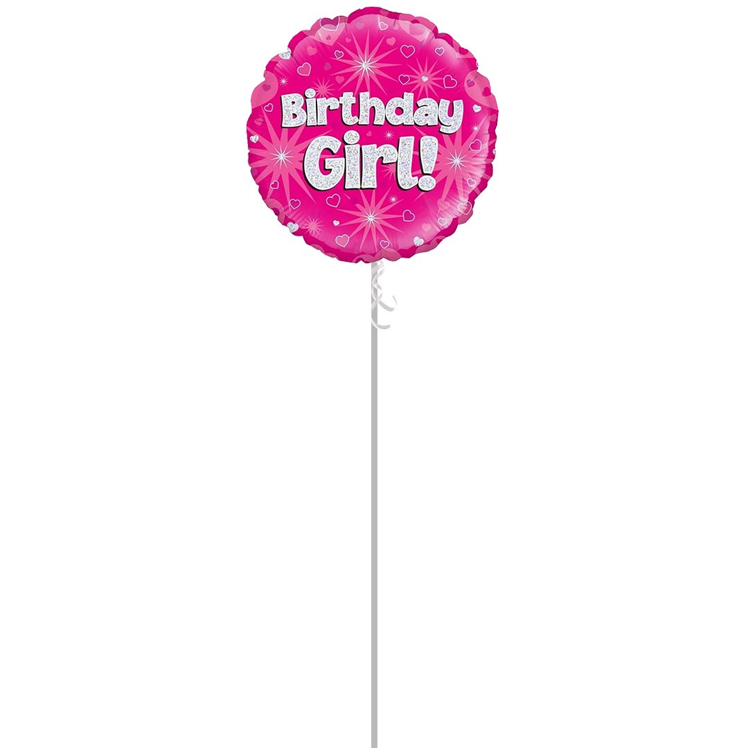 Birthday Girl Pink Holographic Round Foil Helium Balloon - Inflated Balloon in a Box Product Gallery Image