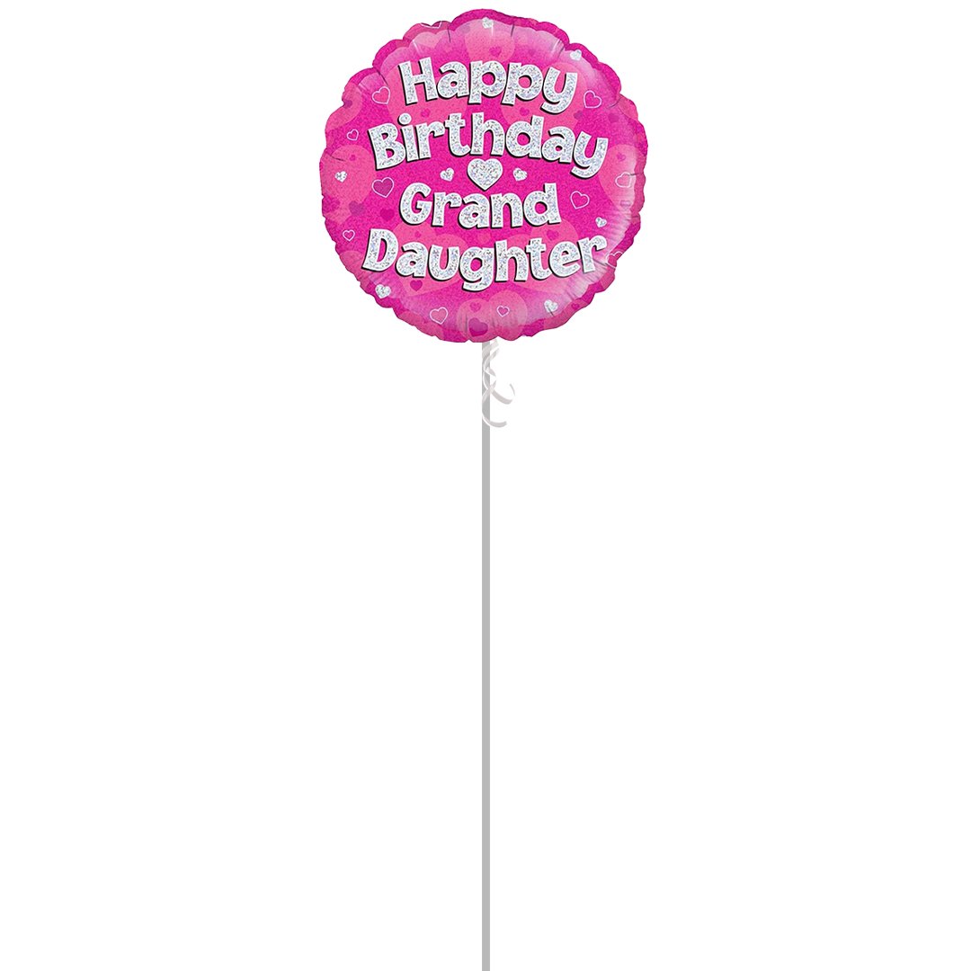 Happy Birthday Granddaughter Pink Holographic Round Foil Helium Balloon - Inflated Balloon in a Box Product Gallery Image