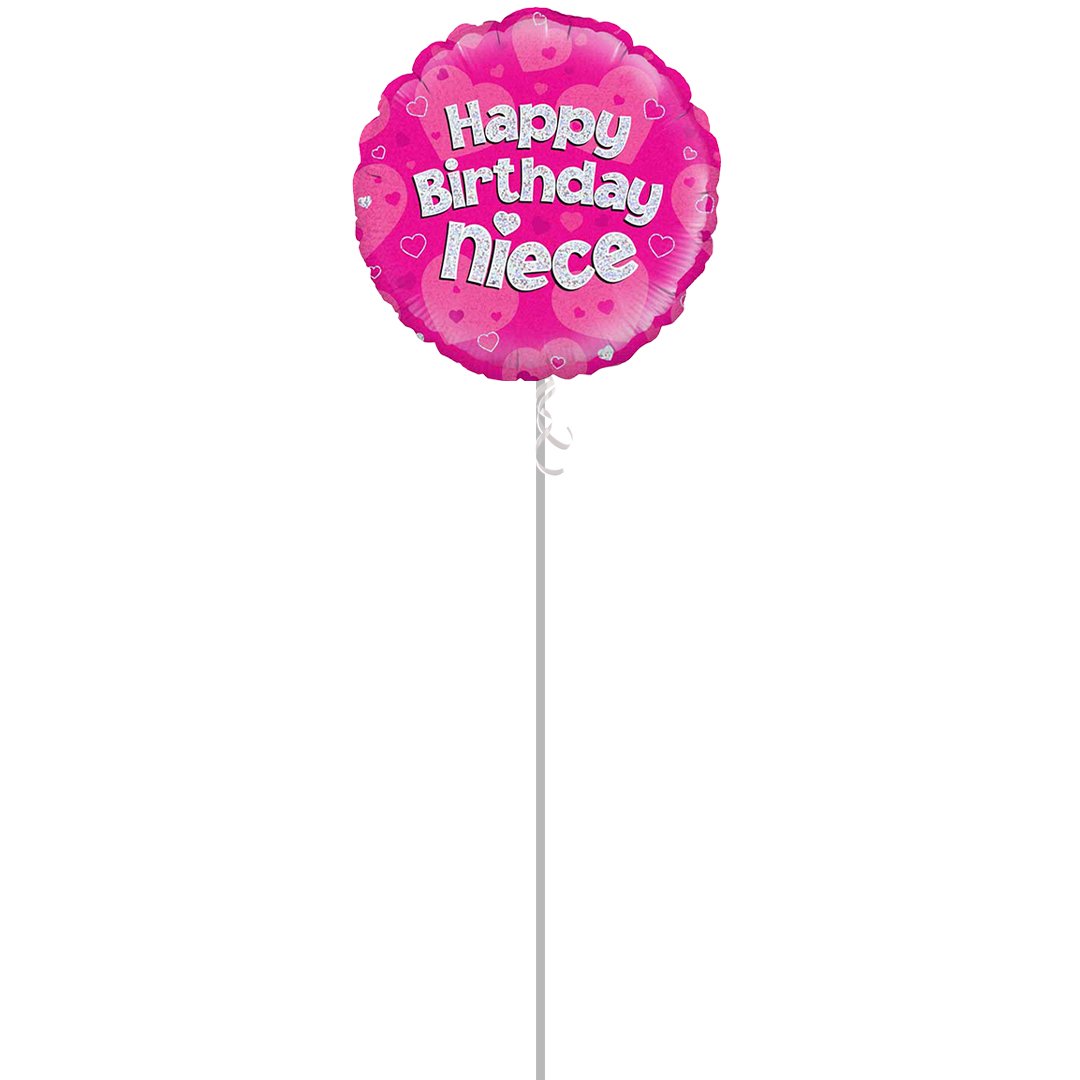 Happy Birthday Niece Holographic Round Foil Helium Balloon - Inflated Balloon in a Box Product Gallery Image