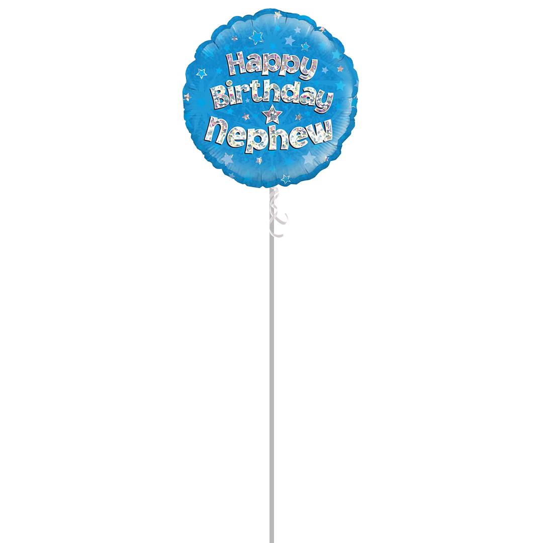 Happy Birthday Nephew Holographic Round Foil Helium Balloon - Inflated Balloon in a Box Product Gallery Image