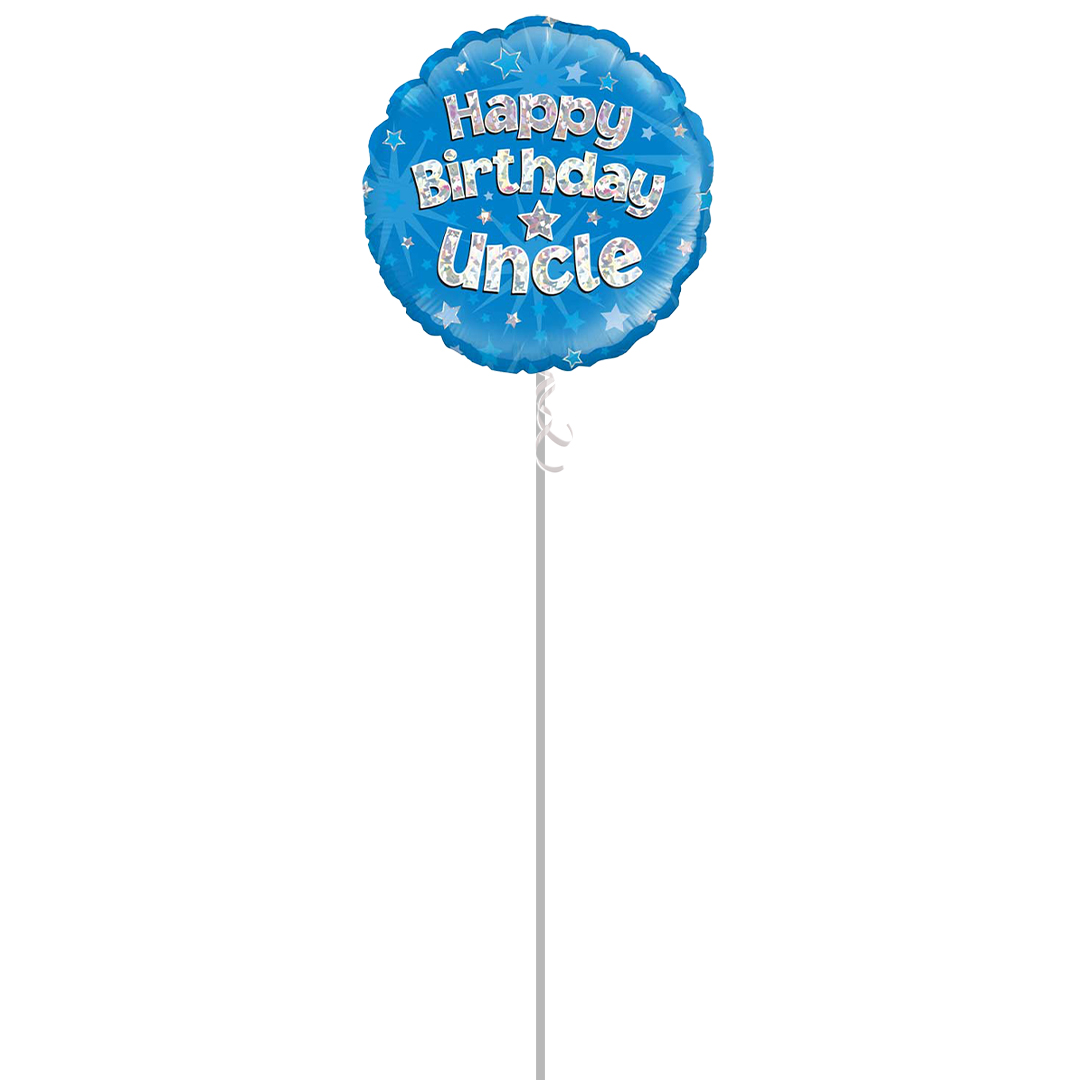 Happy Birthday Uncle Holographic Round Foil Helium Balloon - Inflated Balloon in a Box Product Gallery Image