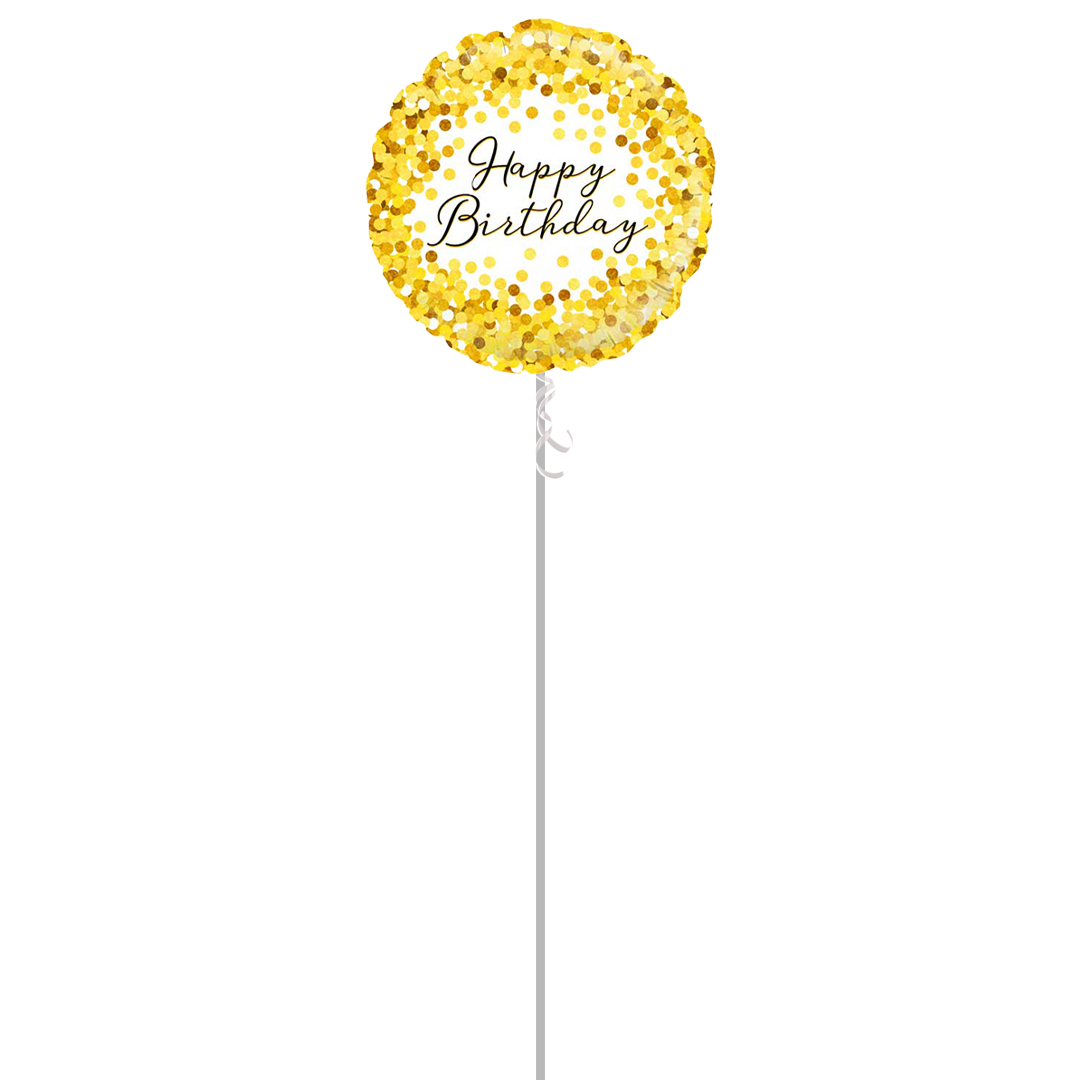 Gold Sparkle Birthday Holographic Round Foil Helium Balloon - Inflated Balloon in a Box Product Gallery Image
