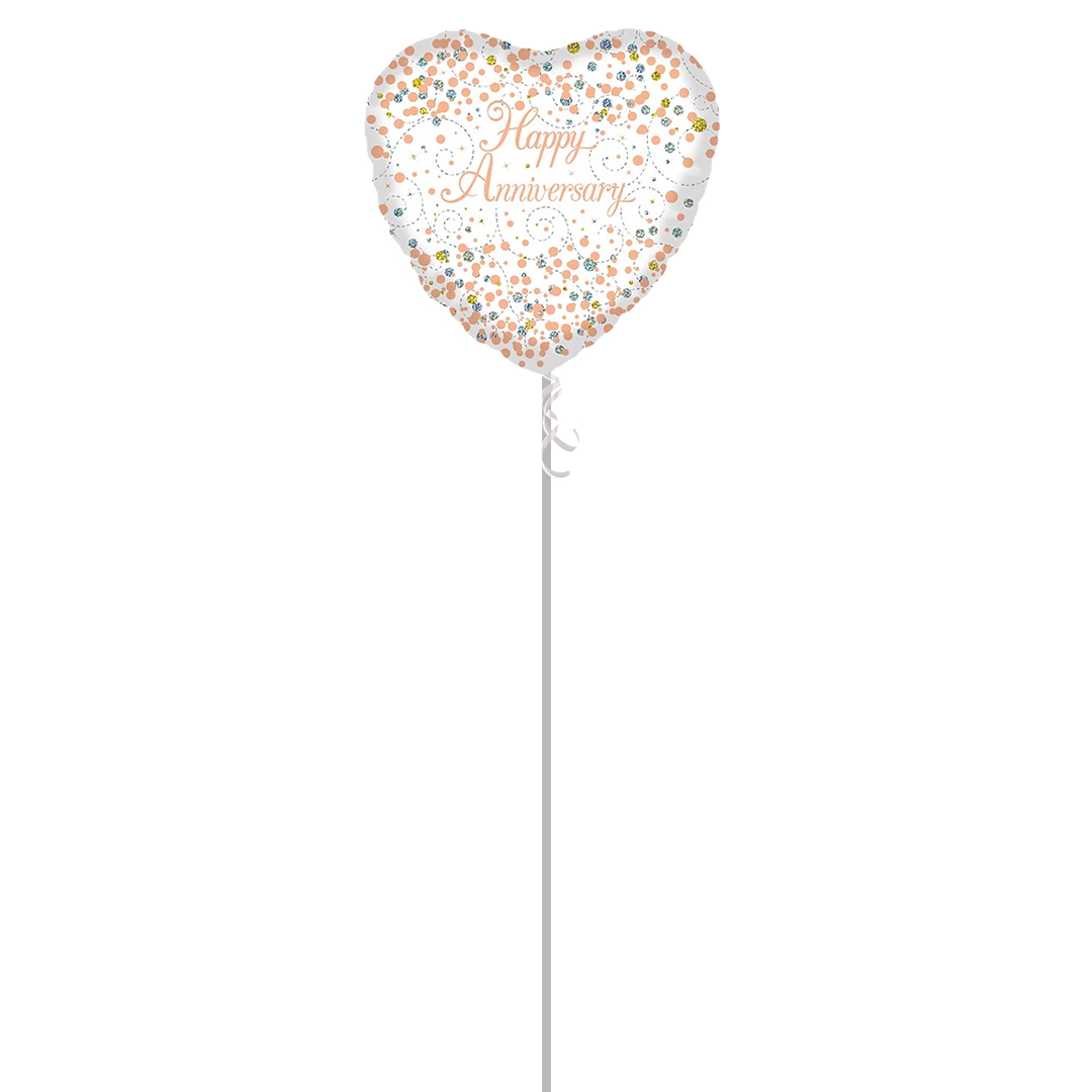 Holographic Rose Gold Happy Anniversary Heart Shape Foil Helium Balloon - Inflated Balloon in a Box Product Gallery Image