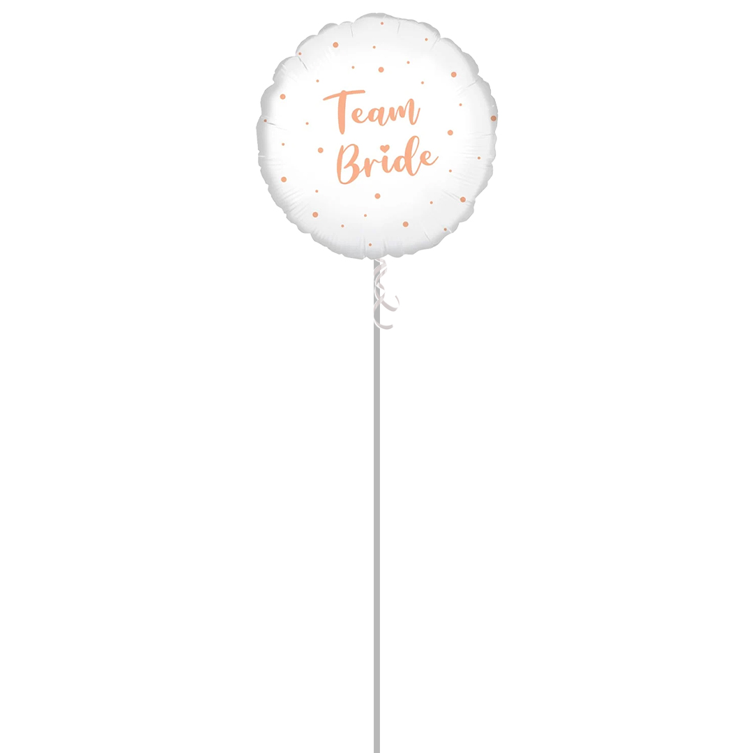 Team Bride Rose Gold Dots Round Foil Helium Balloon - Inflated Balloon in a Box