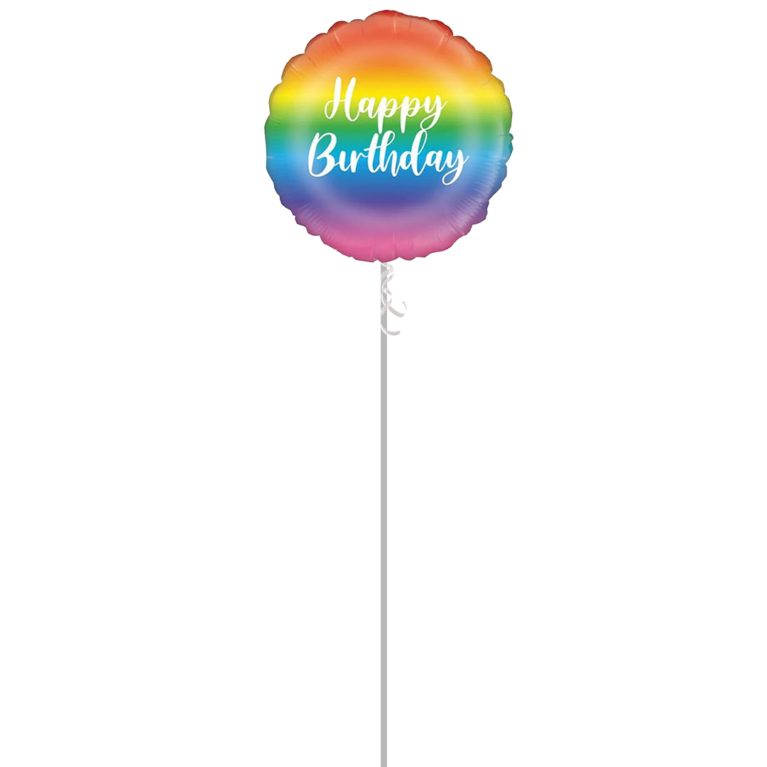 Rainbow Script Birthday Round Foil Helium Balloon - Inflated Balloon in a Box Product Gallery Image