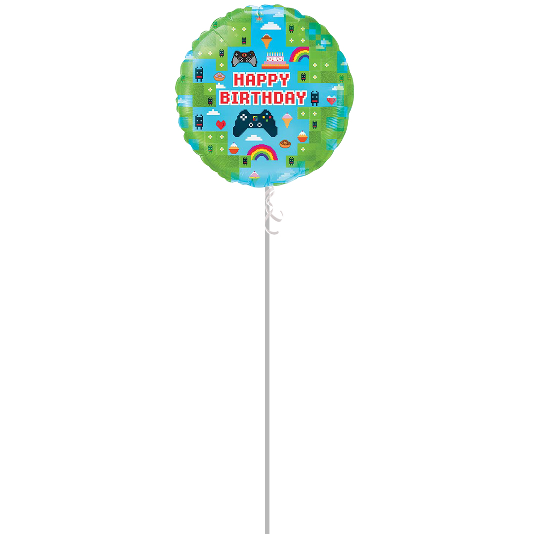 Happy Birthday Blox Game Round Shape Holographic Foil Helium Balloon - Inflated Balloon in a Box Product Gallery Image
