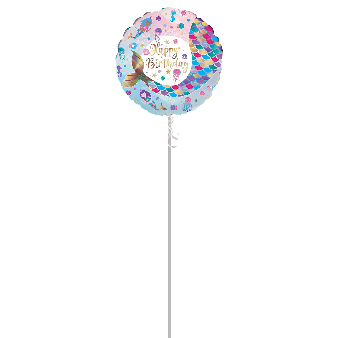 Happy Birthday Iridescent Shimmering Mermaid Round Shape Foil Helium Balloon - Inflated Balloon in a Box Product Gallery Image