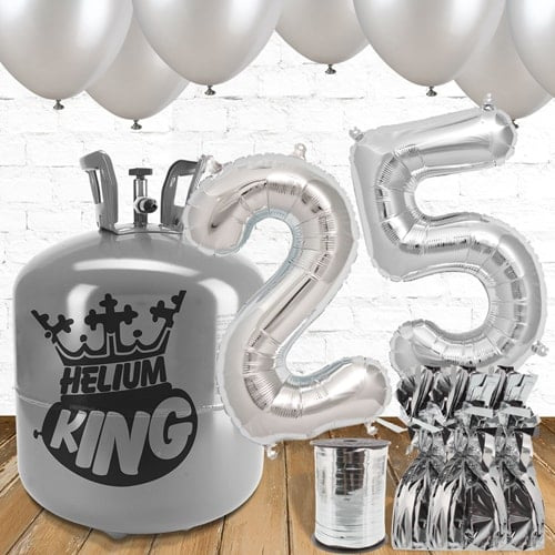 25th Birthday Helium Gas Package with Silver Balloons