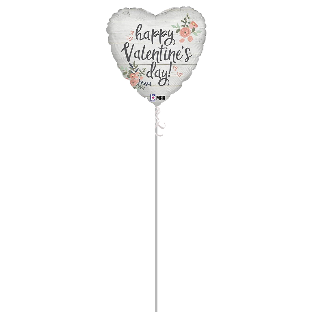 Rustic Happy Valentines Day Heart Shape Foil Helium Balloon - Inflated Balloon in a Box