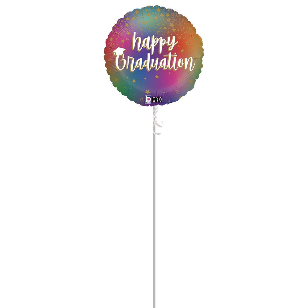 Colourful Rainbow Happy Graduation Round Foil Helium Balloon - Inflated Balloon in a Box