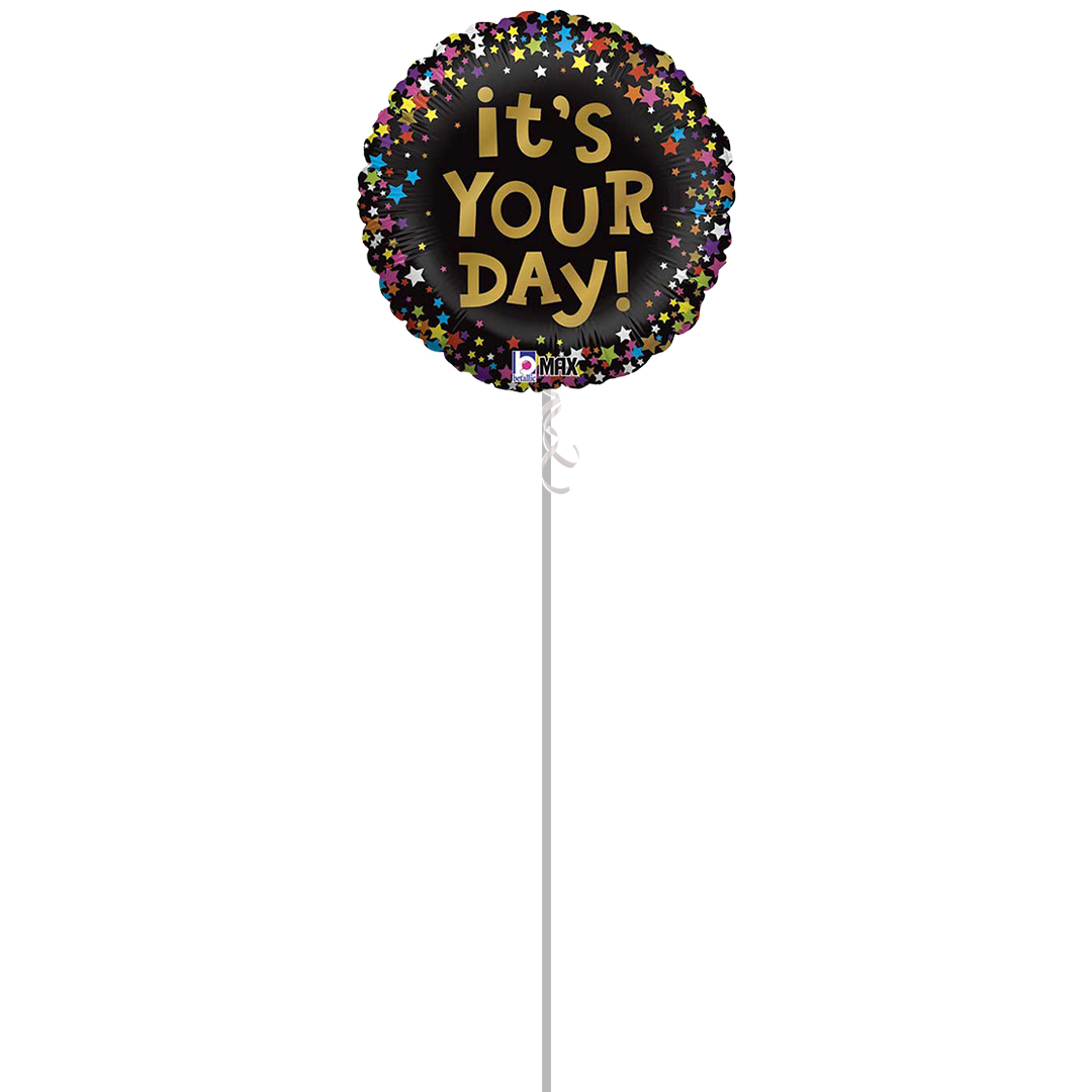 It's Your Day Stars Round Foil Helium Balloon - Inflated Balloon in a Box Product Gallery Image