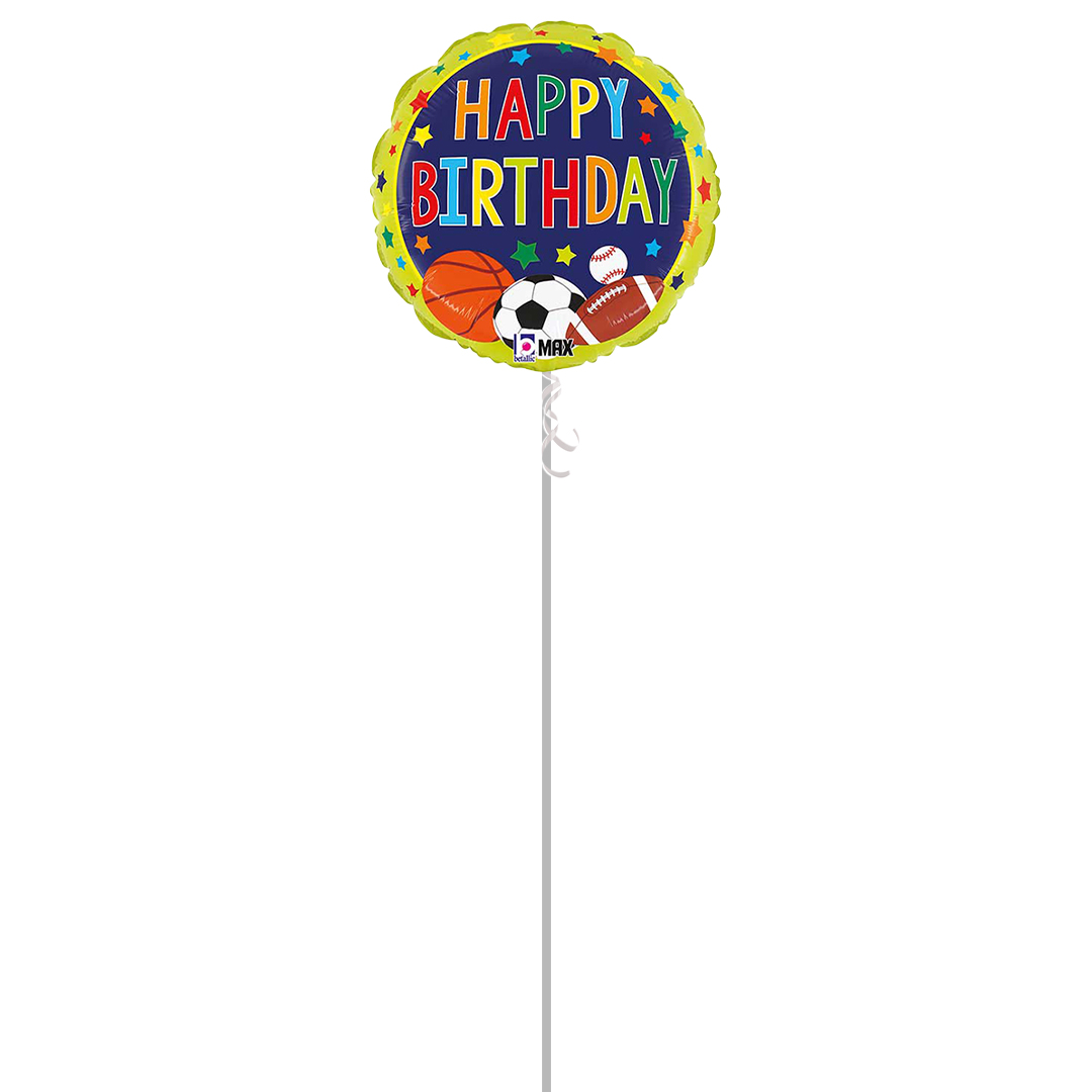 Happy Birthday Sports Round Foil Helium Balloon - Inflated Balloon in a Box Product Gallery Image