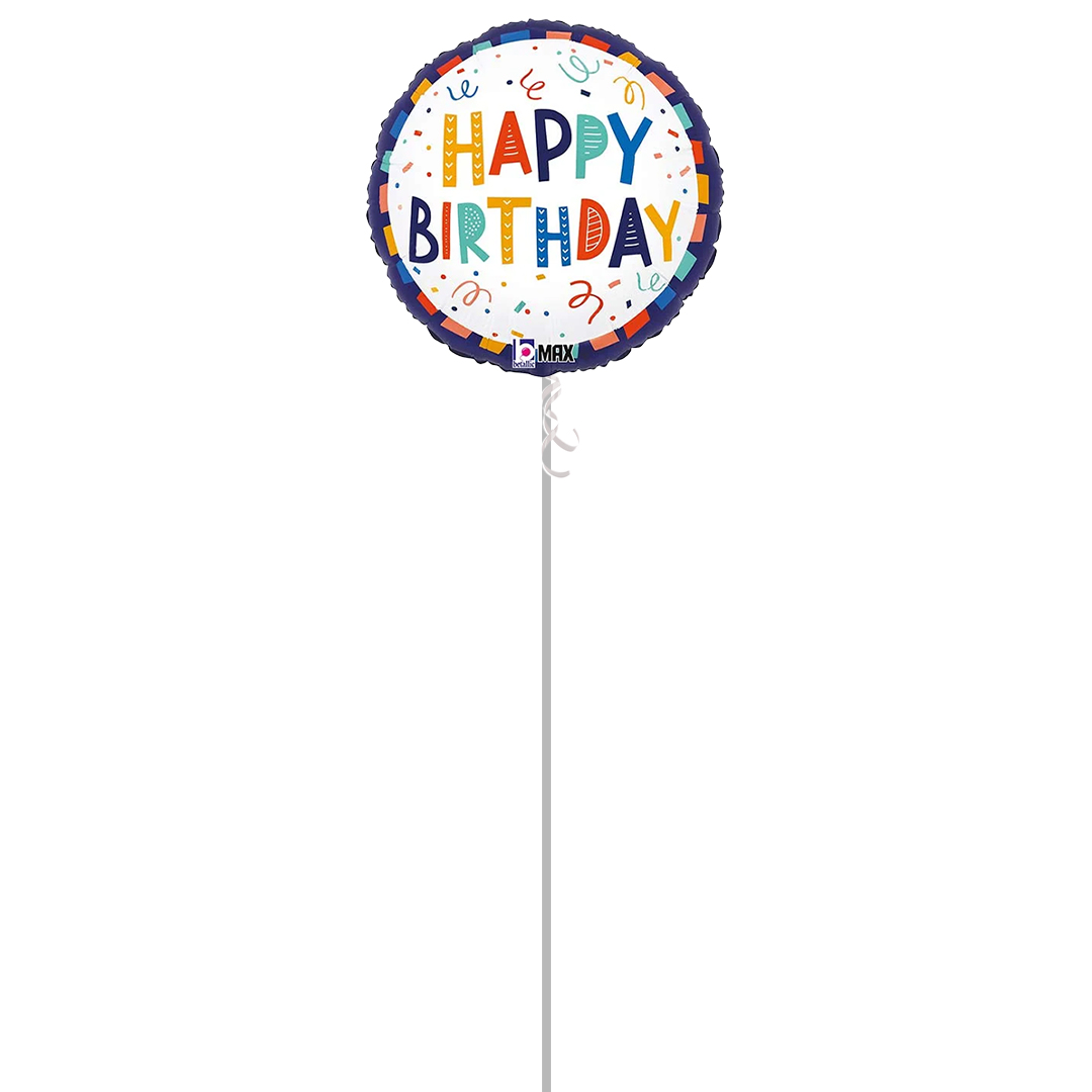 Happy Birthday Colourful Round Foil Helium Balloon - Inflated Balloon in a Box Product Gallery Image