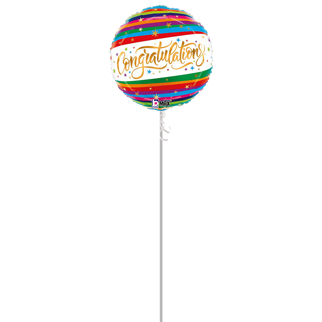 Congratulations Fun Colourful Stripe Round Foil Helium Balloon - Inflated Balloon in a Box
