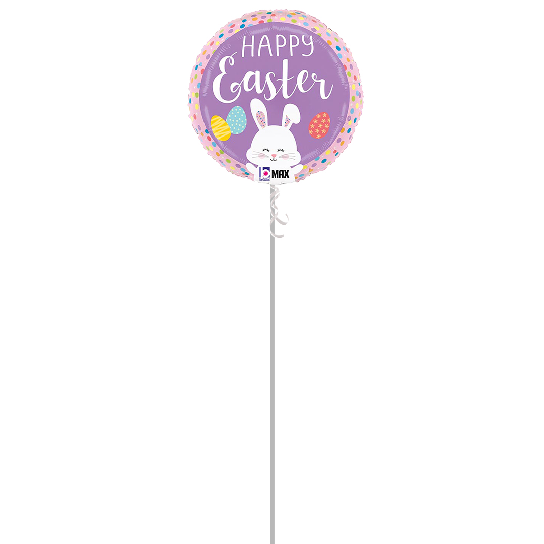 Happy Easter Bunny Dots Round Foil Helium Balloon - Inflated Balloon in a Box