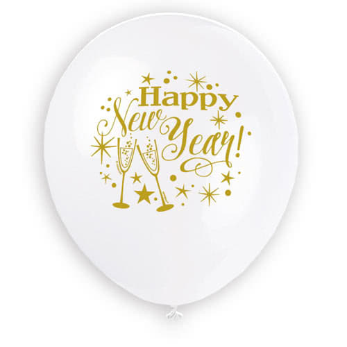 Glittering New Year Assorted Biodegradable Latex Balloons 30cm / 12 in - Pack of 8 Product Gallery Image