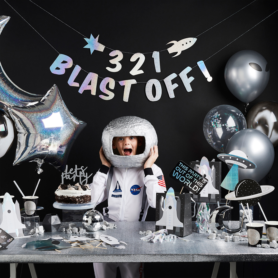 3 2 1 Blast Off Outer Space Cardboard Letter Banner Set 2m View 3