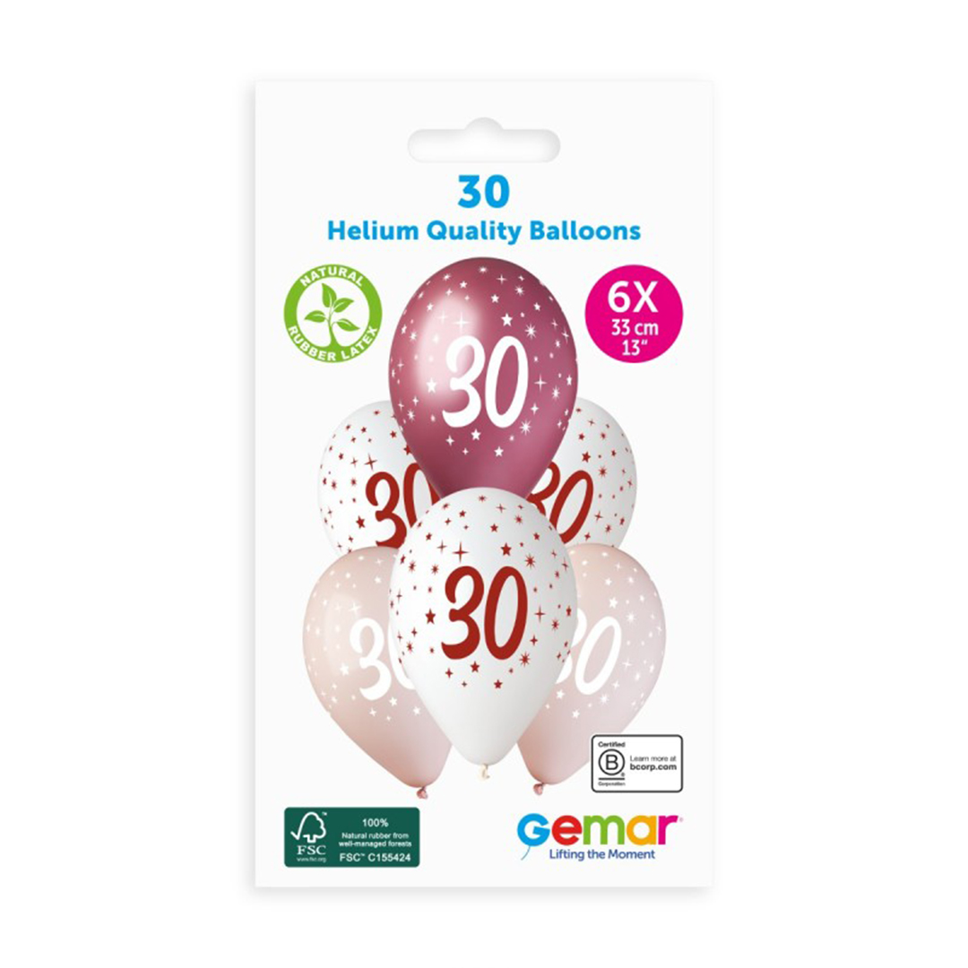 30th Birthday Vino Collection Latex Balloons 33cm / 13 in - Pack of 6 View 3