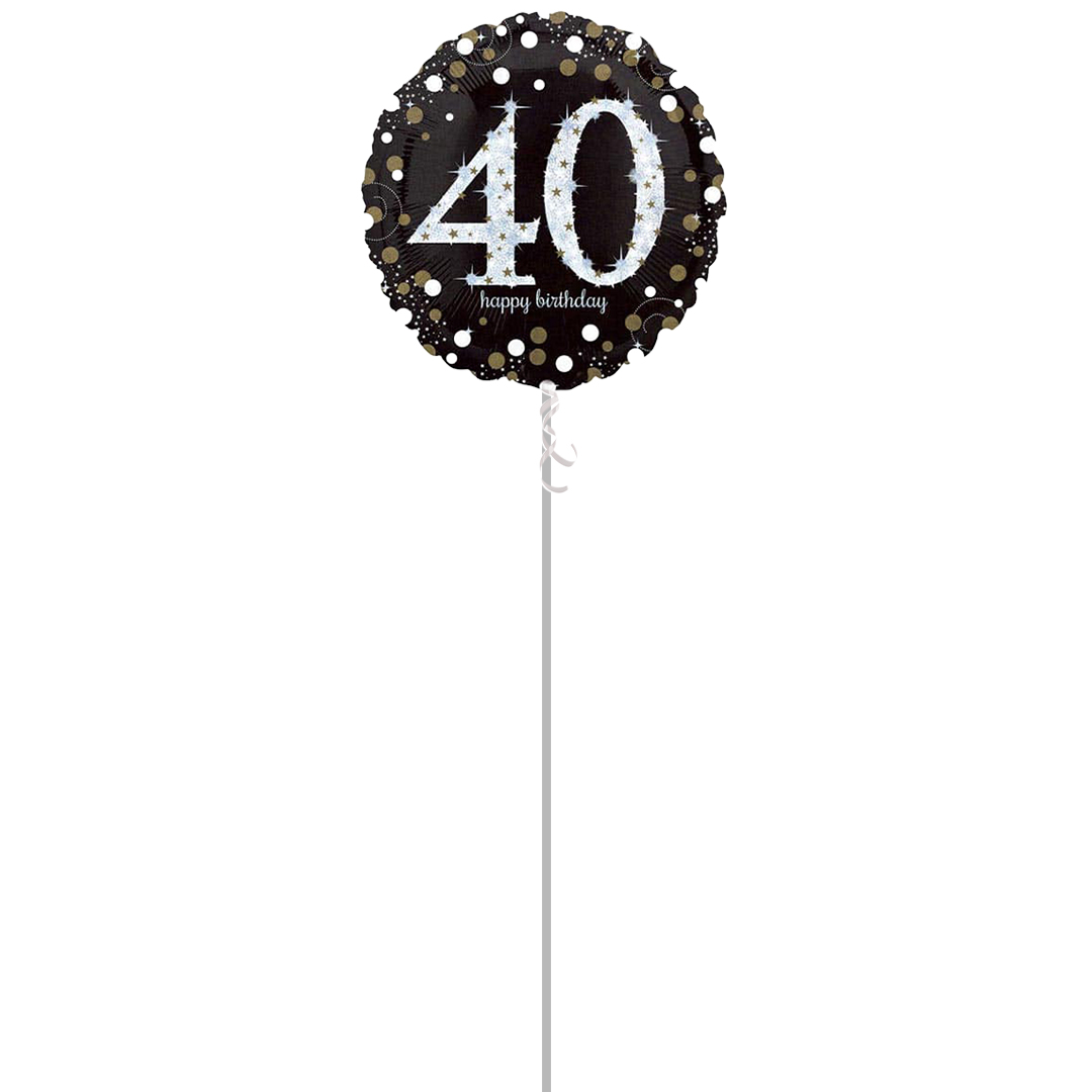 Gold Sparkling 40th Birthday Round Foil Balloon - Inflated Balloon in a Box
