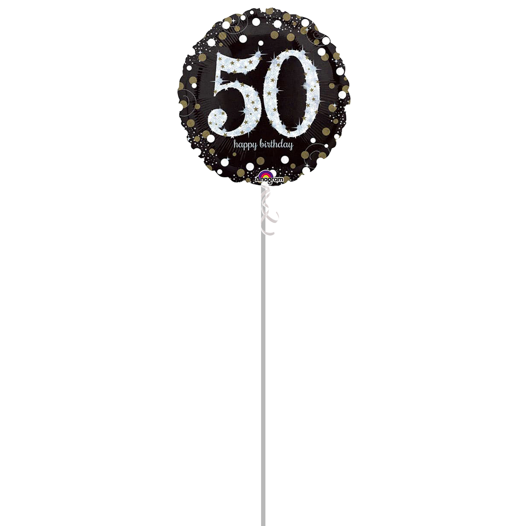 Gold Sparkling 50th Birthday Round Foil Balloon - Inflated Balloon in a Box
