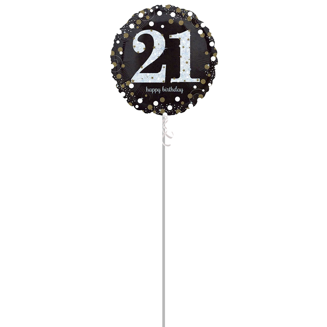 Gold Sparkling 21st Birthday Round Foil Balloon - Inflated Balloon in a Box Product Gallery Image
