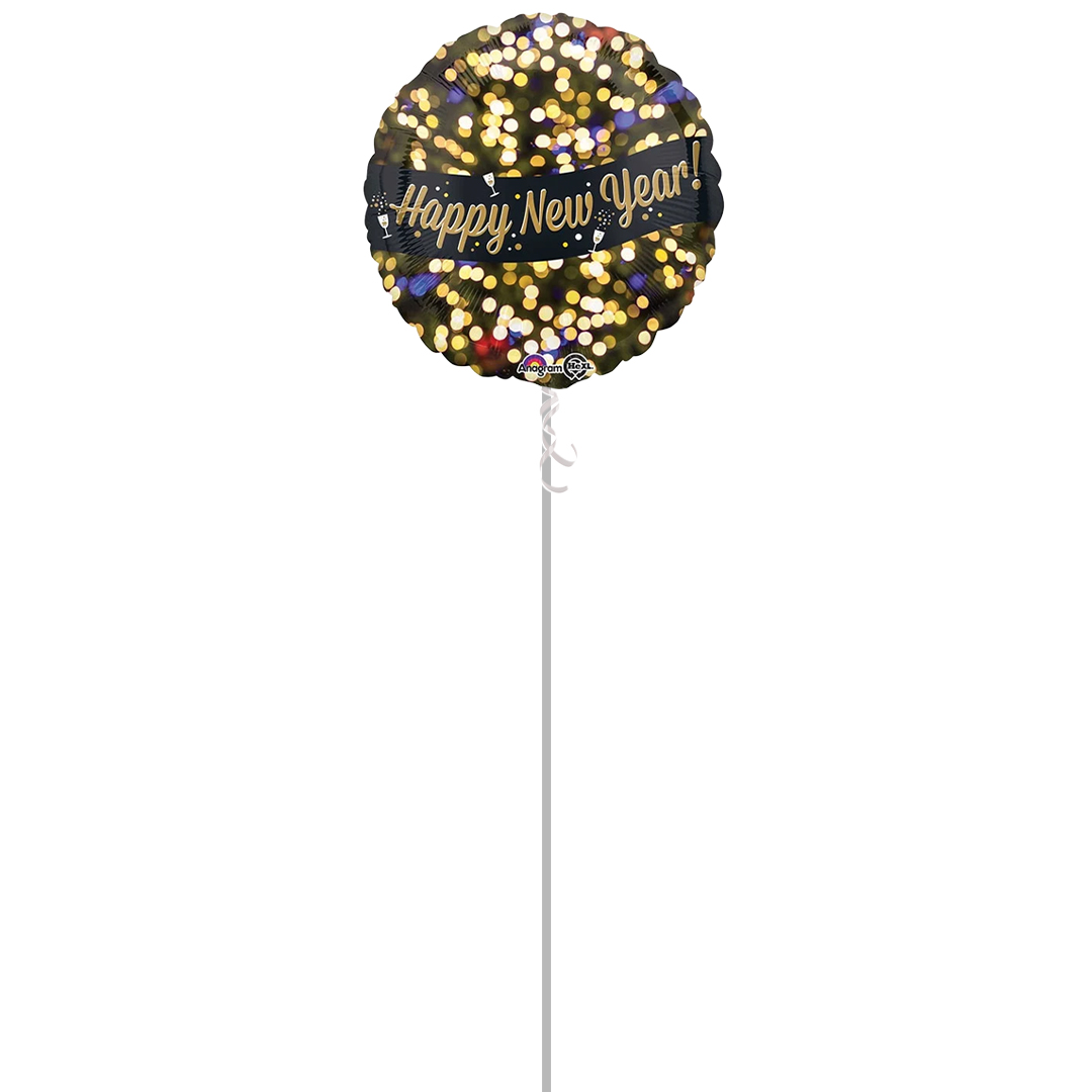 Happy New Year Celebration Round Foil Helium Balloon - Inflated Balloon in a Box