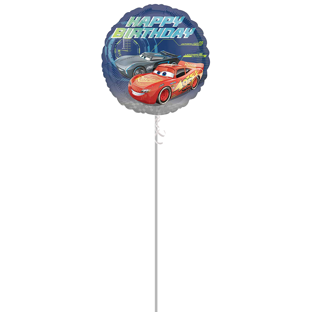 Cars 3 Happy Birthday Round Foil Helium Balloon - Inflated Balloon in a Box Product Gallery Image