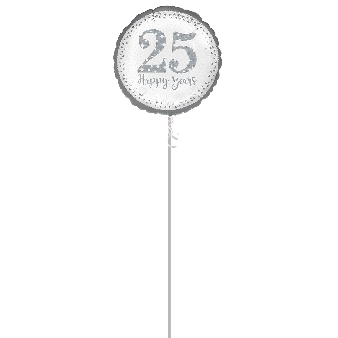 Sparkling Silver 25th Anniversary Round Foil Balloon - Inflated Balloon in a Box Product Gallery Image